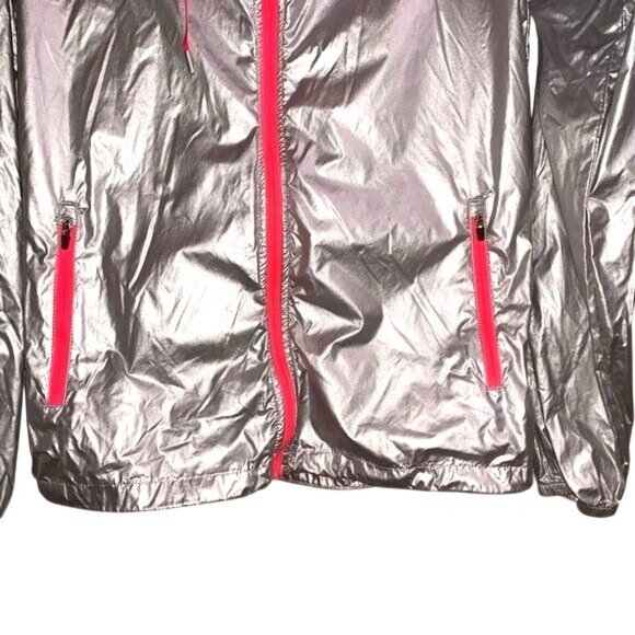 Fila Womens Metallic Silver Hooded Jacket With Pink Accents & Zipper Closure Siz - Picture 5 of 9